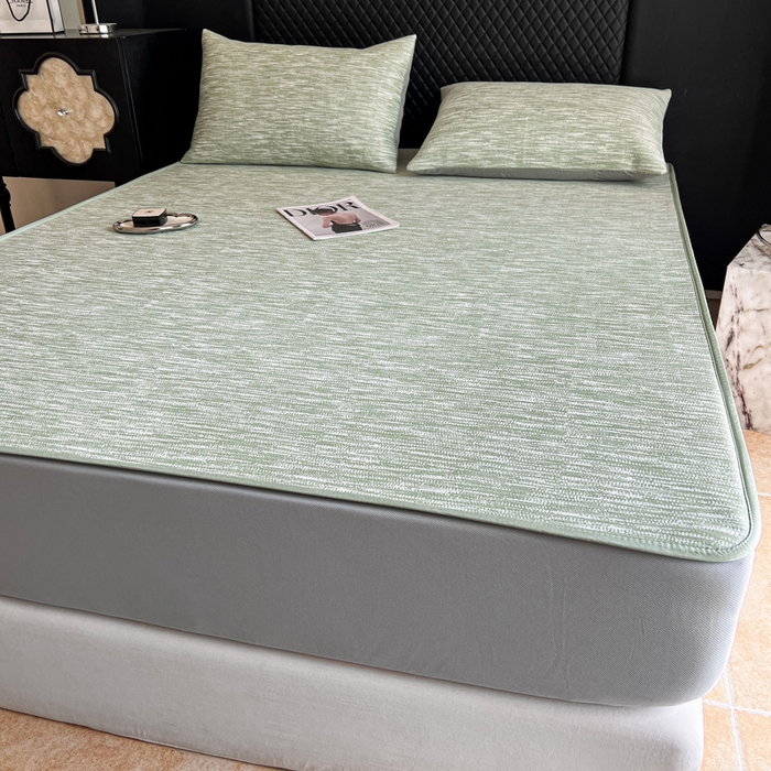 91家纺网 家纺一手货源 找家纺 慕尚家纺 2025新款提花席床笠款 床笠-迷雾绿