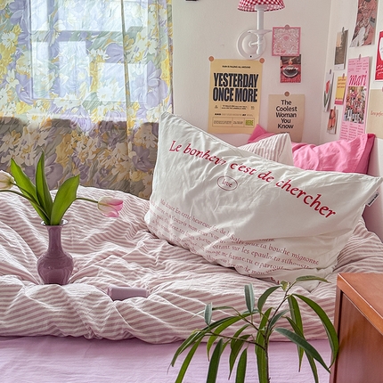 91家纺网 家纺一手货源 找家纺 （总）恋恋三季2024新款全棉色织水洗棉ins风四件套-芋泥啵啵 