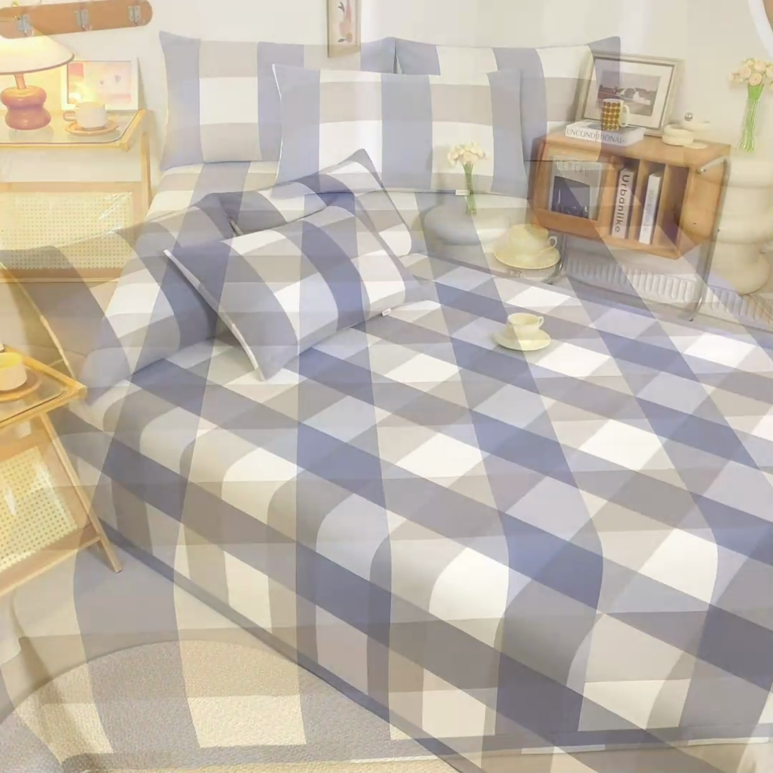 91家纺网 家纺一手货源 找家纺 鸣升 新款舒适透气100%全棉老粗布床单 蓝大格