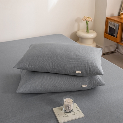 鸣升 新款舒适透气100%全棉老粗布枕套 墨子（灰）
