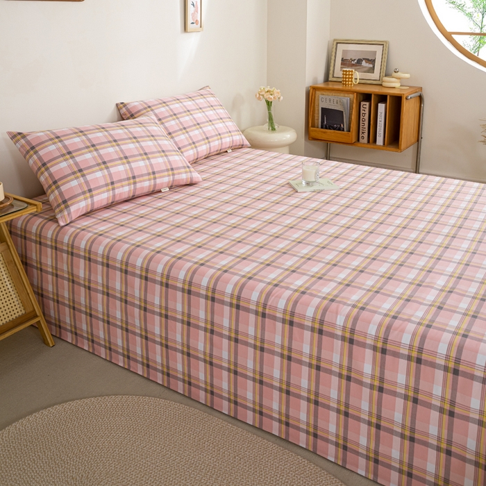 91家纺网 家纺一手货源 找家纺 鸣升 新款舒适透气100%全棉老粗布床单 莫妮卡（粉）