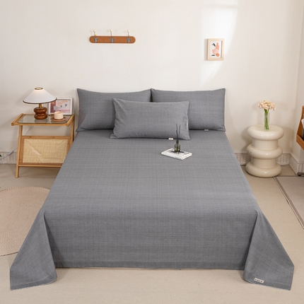 91家纺网 家纺一手货源 找家纺 鸣升 新款舒适透气100%全棉老粗布床单 樱花-灰