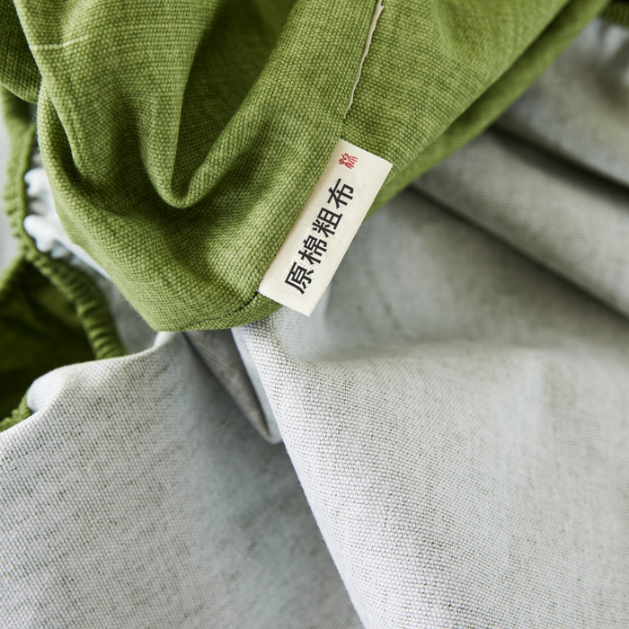 91家纺网 家纺一手货源 找家纺 鸣升 新款舒适透气全棉老粗布床笠 樱花-绿