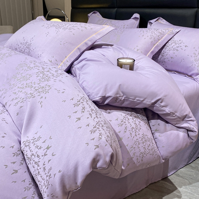 91家纺网 家纺一手货源 找家纺 潮邦创意家居 2025新款阳离子提花天丝棉四件套-金枝玉叶（可配礼盒） 蓦然紫