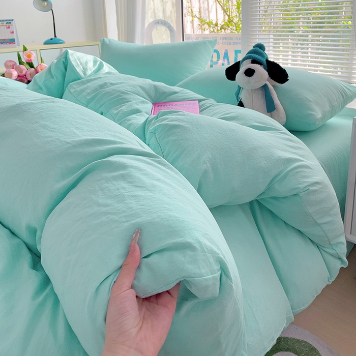 91家纺网 家纺一手货源 找家纺 森璐家纺 2024新款1水洗棉被套纯色被套单被套素色被套 水绿色