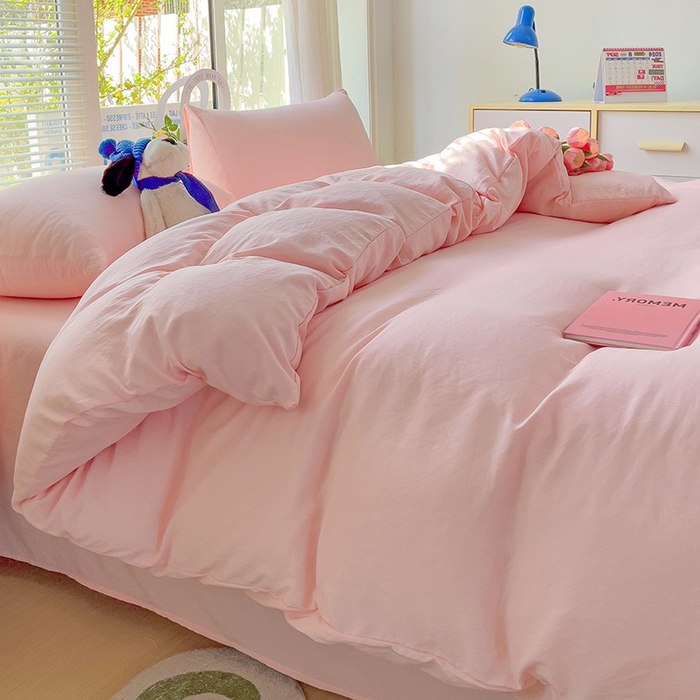 91家纺网 家纺一手货源 找家纺 森璐家纺 2024新款1水洗棉被套纯色被套单被套素色被套 粉色
