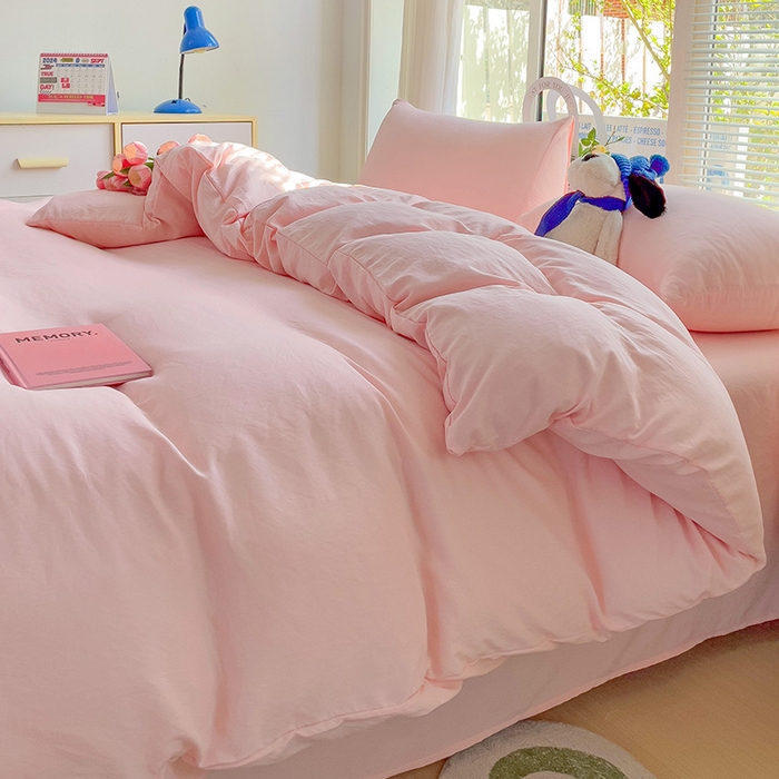 91家纺网 家纺一手货源 找家纺 森璐家纺 2024新款1水洗棉被套纯色被套单被套素色被套 粉色