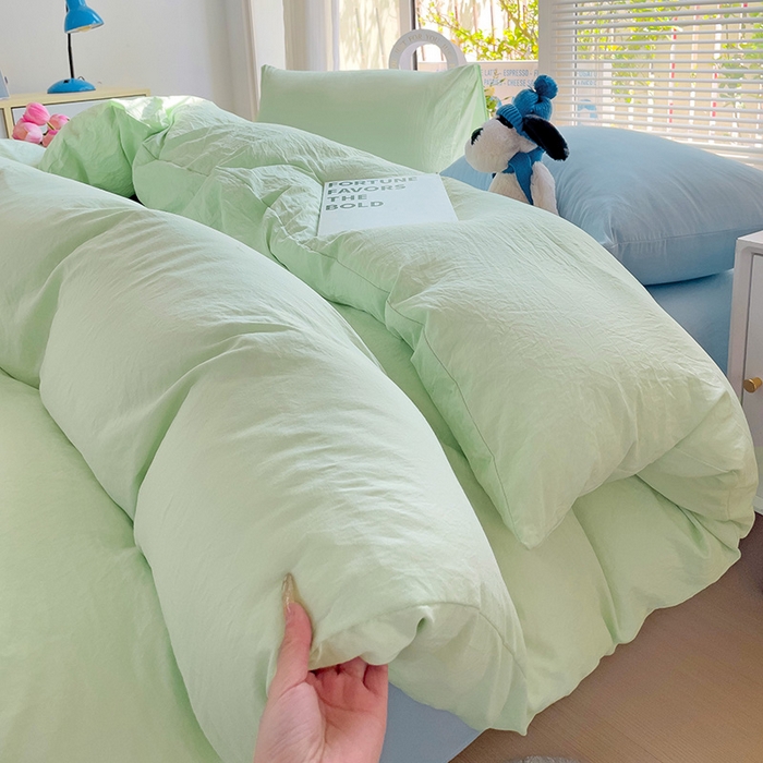 91家纺网 家纺一手货源 找家纺 森璐家纺 2024新款1水洗棉被套纯色被套单被套素色被套 混搭-藻绿浅蓝