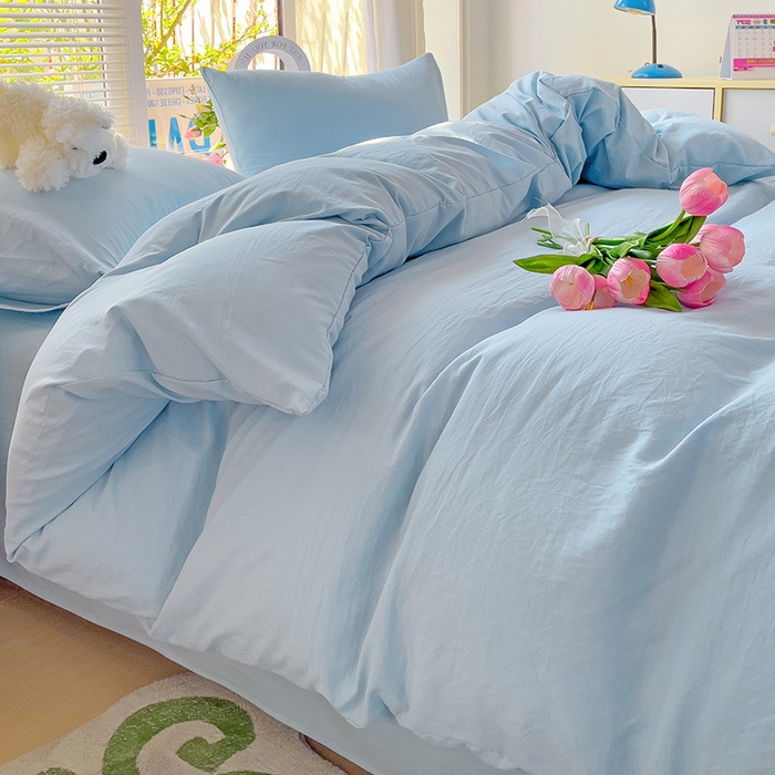 91家纺网 家纺一手货源 找家纺 森璐家纺 2024新款1水洗棉被套纯色被套单被套素色被套 浅蓝色