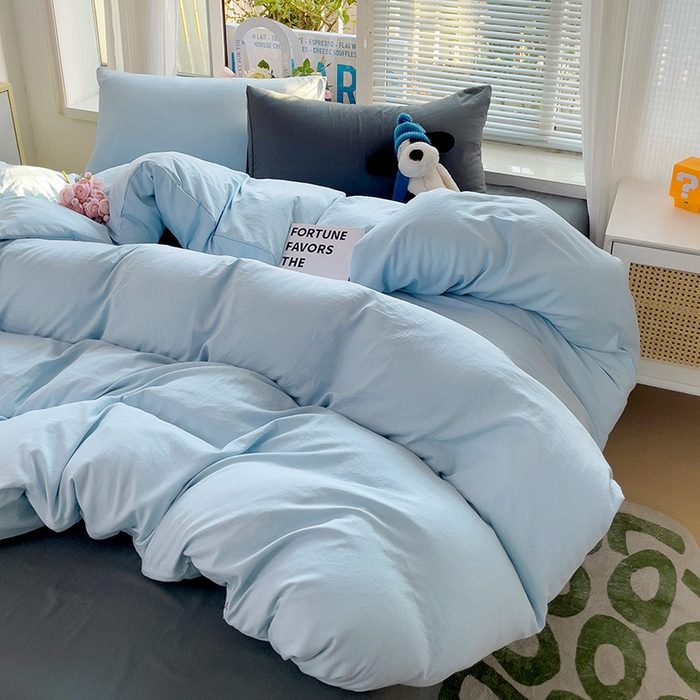 91家纺网 家纺一手货源 找家纺 森璐家纺 2024新款1水洗棉被套纯色被套单被套素色被套 混搭-浅蓝深灰
