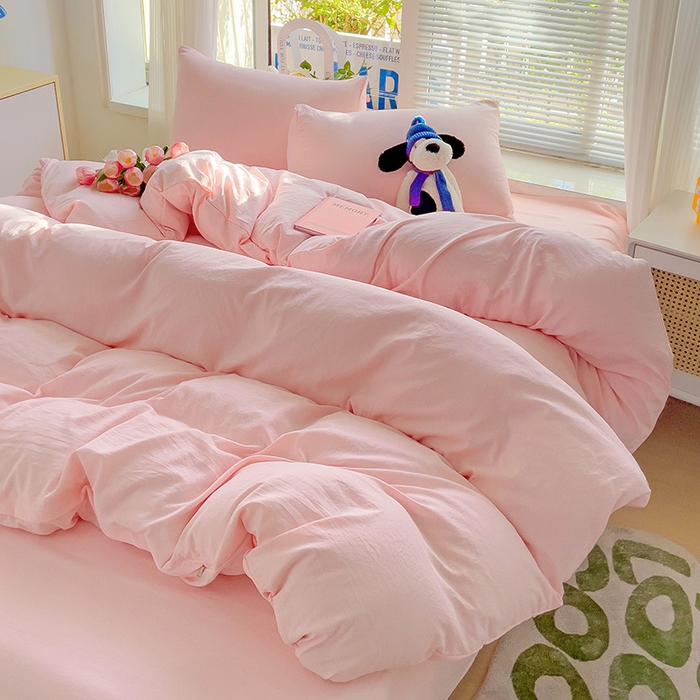 91家纺网 家纺一手货源 找家纺 森璐家纺 2024新款1水洗棉被套纯色被套单被套素色被套 粉色