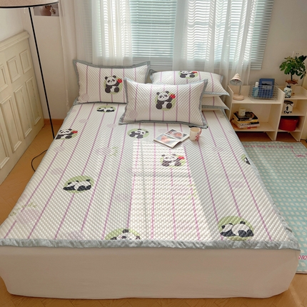 顾里家纺 2024 新款凉豆豆印花席 条纹熊猫