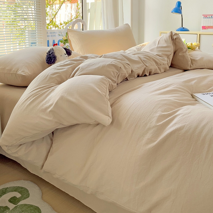 91家纺网 家纺一手货源 找家纺 森璐家纺 2024新款1水洗棉被套纯色被套单被套素色被套 浅驼色