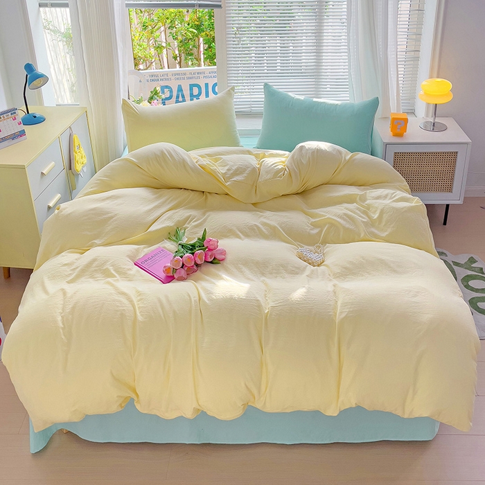 91家纺网 家纺一手货源 找家纺 森璐家纺 2024新款1水洗棉被套纯色被套单被套素色被套 混搭-黄水绿