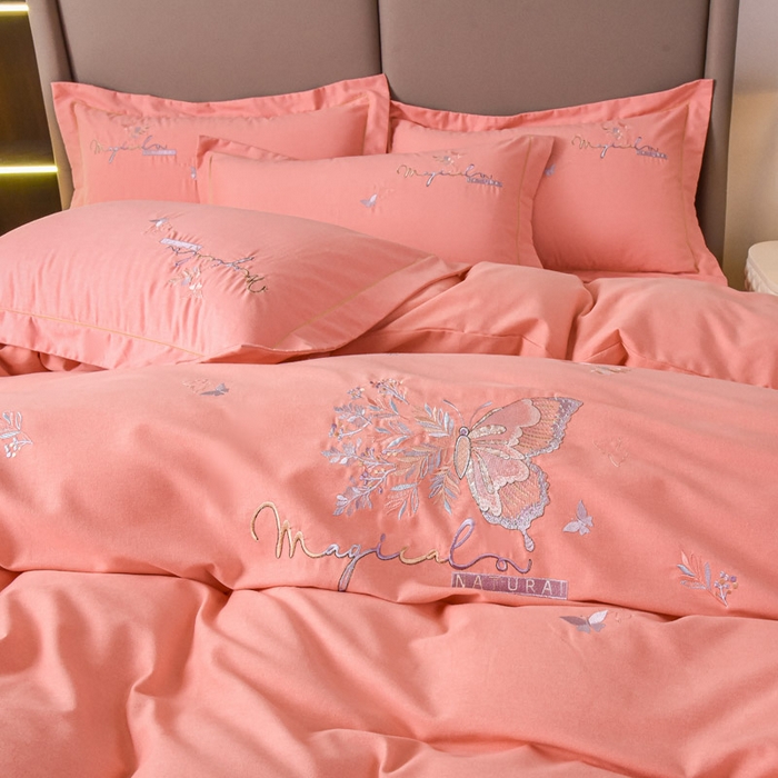 91家纺网 家纺一手货源 找家纺 艾迪尚家纺 2025新款纯色生态磨毛绣花单被套 蝶恋花-暖玉