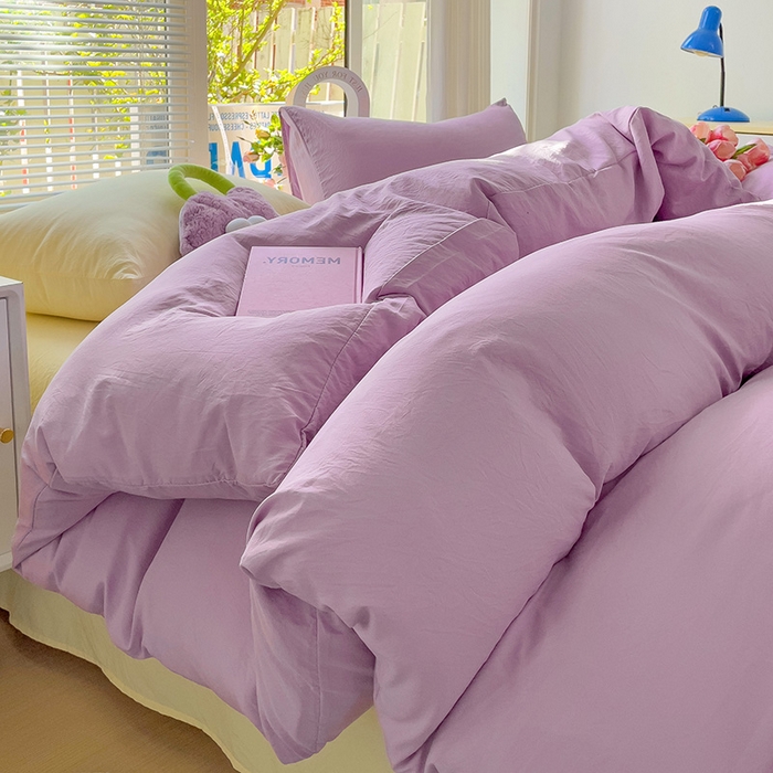91家纺网 家纺一手货源 找家纺 森璐家纺 2024新款1水洗棉被套纯色被套单被套素色被套 混搭-紫黄