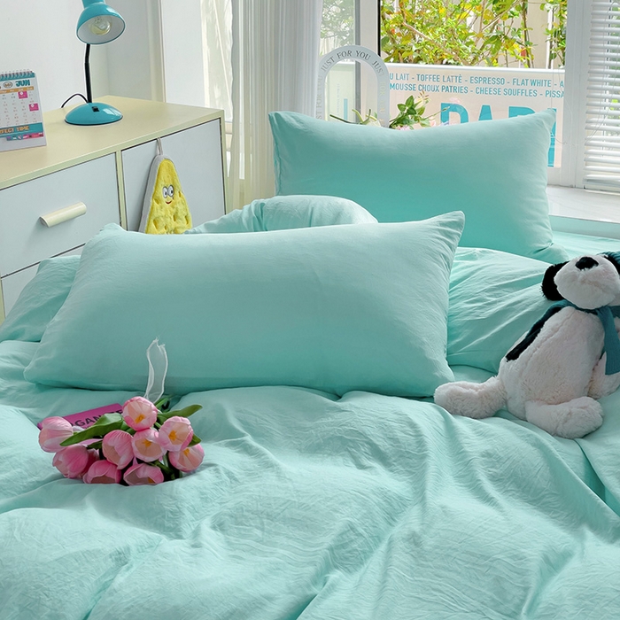 91家纺网 家纺一手货源 找家纺 森璐家纺 2024新款1水洗棉被套纯色被套单被套素色被套 水绿色