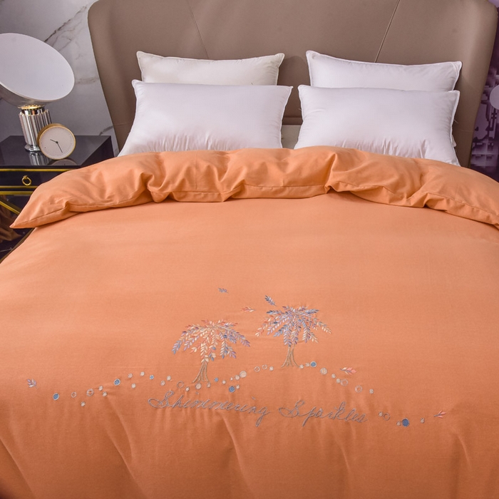 91家纺网 家纺一手货源 找家纺 艾迪尚家纺 2025新款纯色生态磨毛绣花单床单 幸福树-桔黄