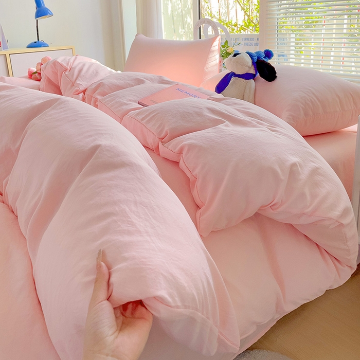 91家纺网 家纺一手货源 找家纺 森璐家纺 2024新款1水洗棉被套纯色被套单被套素色被套 粉色