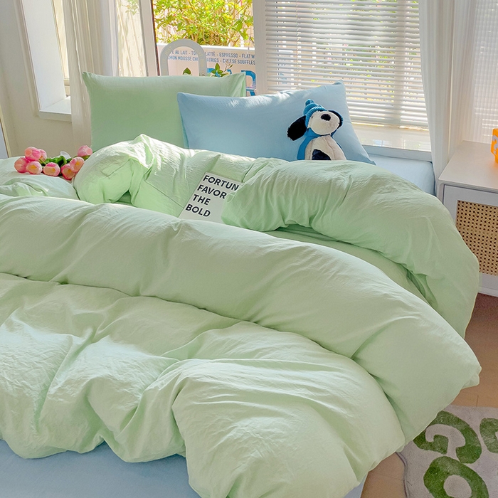91家纺网 家纺一手货源 找家纺 森璐家纺 2024新款1水洗棉被套纯色被套单被套素色被套 混搭-藻绿浅蓝