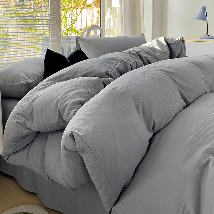 91家纺网 家纺一手货源 找家纺 森璐家纺 2024新款1水洗棉被套纯色被套单被套素色被套 浅灰色