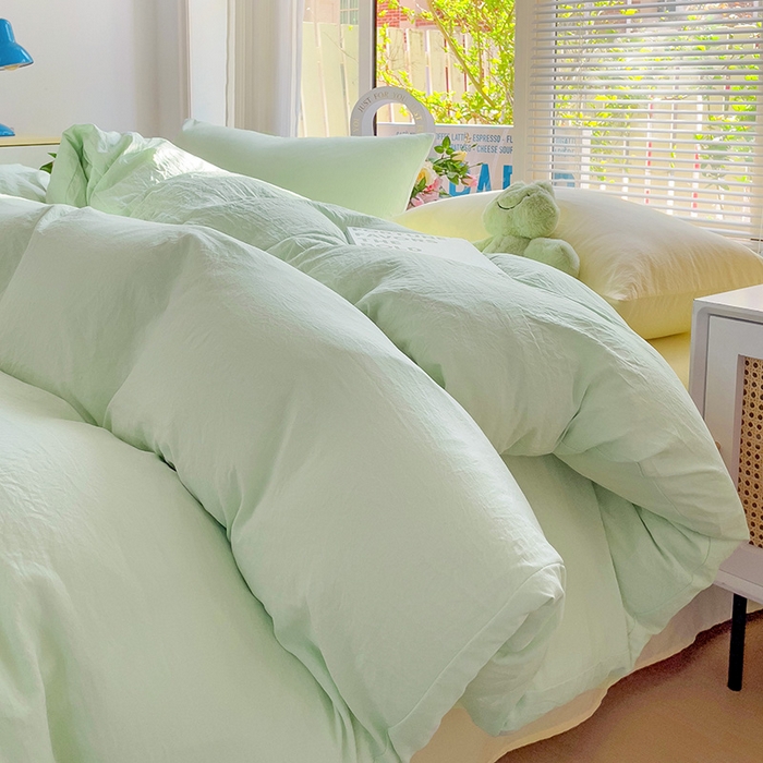 91家纺网 家纺一手货源 找家纺 森璐家纺 2024新款1水洗棉被套纯色被套单被套素色被套 混搭-藻绿黄