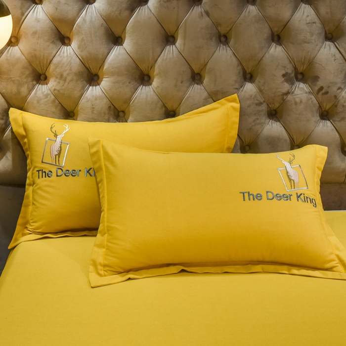 91家纺网 家纺一手货源 找家纺 艾迪尚家纺 2025新款纯色生态磨毛绣花单床单 麋鹿-姜黄