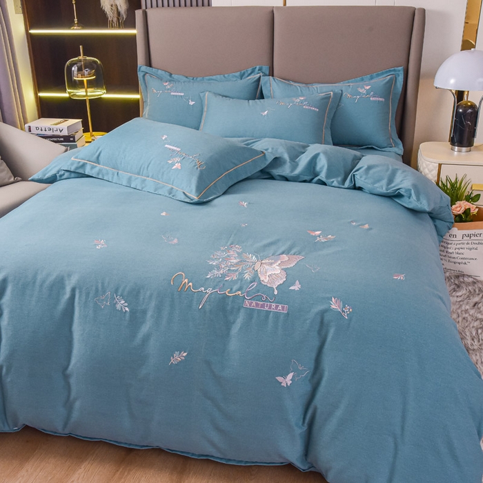 91家纺网 家纺一手货源 找家纺 艾迪尚家纺 2025新款纯色生态磨毛绣花单床单 蝶恋花-天蓝