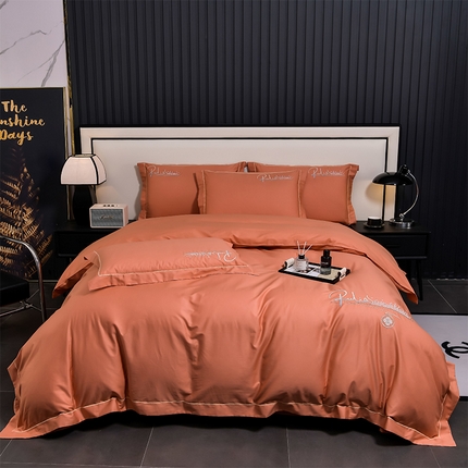 91家纺网 家纺一手货源 找家纺 小时代家纺 2024新款加密全棉轻奢床盖四件套 爱尚-橙色