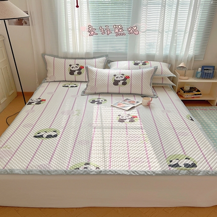 91家纺网 家纺一手货源 找家纺 顾里家纺 2024 新款凉豆豆印花席 条纹熊猫