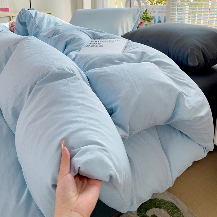 91家纺网 家纺一手货源 找家纺 森璐家纺 2024新款1水洗棉被套纯色被套单被套素色被套 混搭-浅蓝深灰