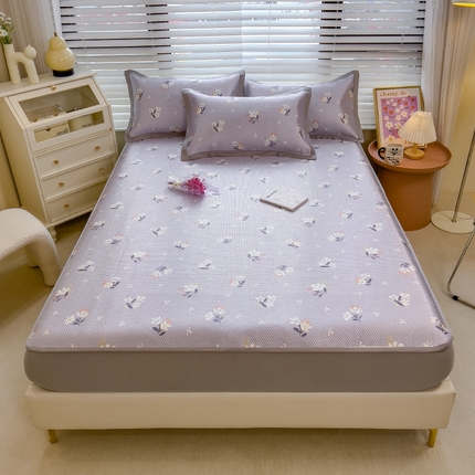 布卢姆床垫 新款A类数码印花冰藤席夏凉席--床笠款 紫蔷薇