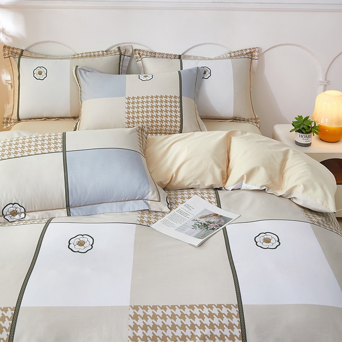 91家纺网 家纺一手货源 找家纺 雲归梦 2024新款全棉活性13372印花四件套 清筱 咖