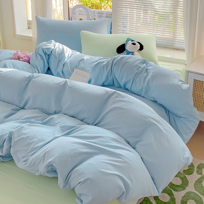 91家纺网 家纺一手货源 找家纺 森璐家纺 2024新款1水洗棉被套纯色被套单被套素色被套 混搭-浅蓝藻绿