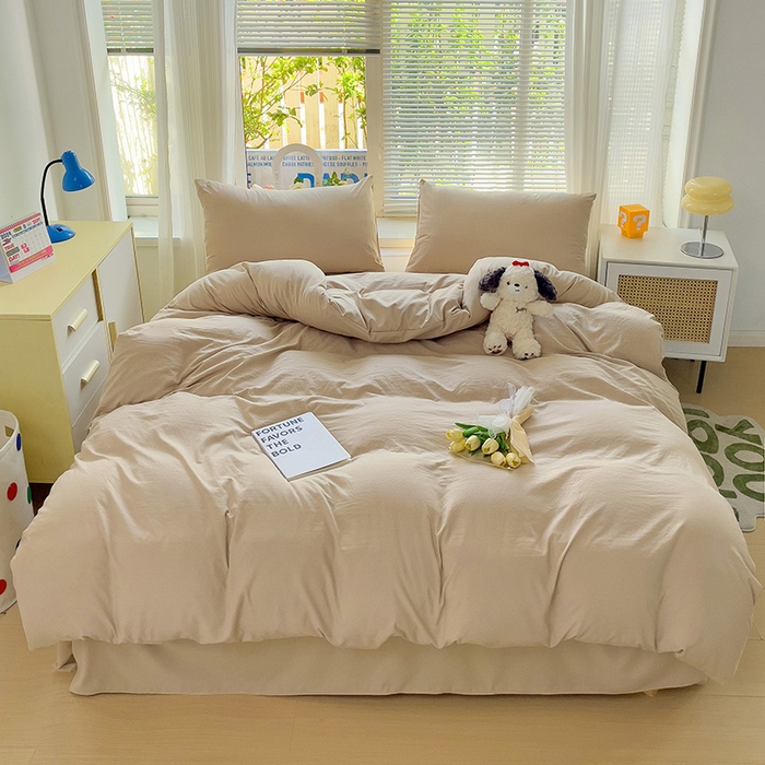 91家纺网 家纺一手货源 找家纺 森璐家纺 2024新款1水洗棉被套纯色被套单被套素色被套 浅驼色