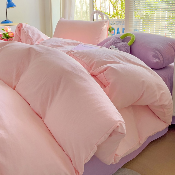 91家纺网 家纺一手货源 找家纺 森璐家纺 2024新款1水洗棉被套纯色被套单被套素色被套 混搭-粉紫