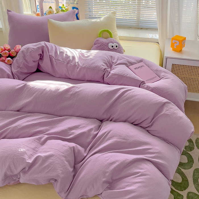 91家纺网 家纺一手货源 找家纺 森璐家纺 2024新款1水洗棉被套纯色被套单被套素色被套 混搭-紫黄