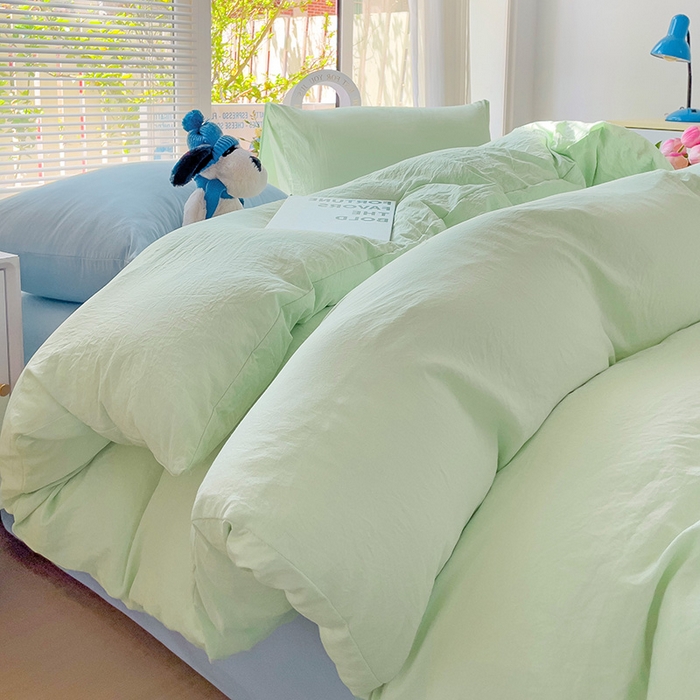 91家纺网 家纺一手货源 找家纺 森璐家纺 2024新款1水洗棉被套纯色被套单被套素色被套 混搭-藻绿浅蓝