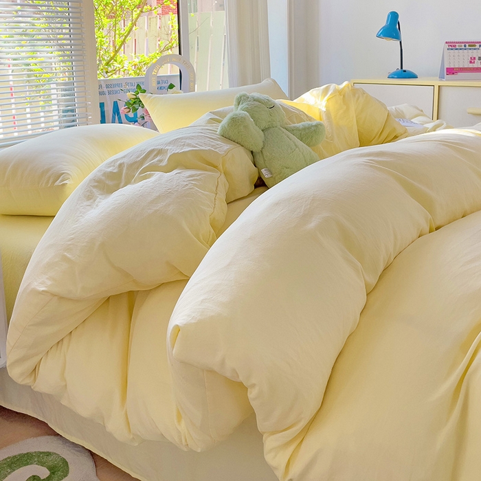 91家纺网 家纺一手货源 找家纺 森璐家纺 2024新款1水洗棉被套纯色被套单被套素色被套 黄色