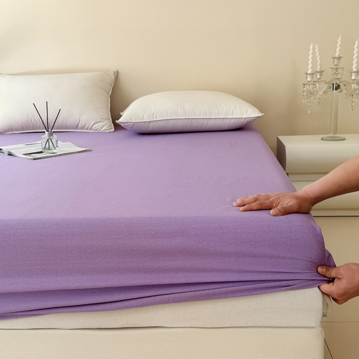 91家纺网 家纺一手货源 找家纺 艾迪尚家纺 2025新款纯色生态磨毛绣花单床笠 蝶恋花-淡紫