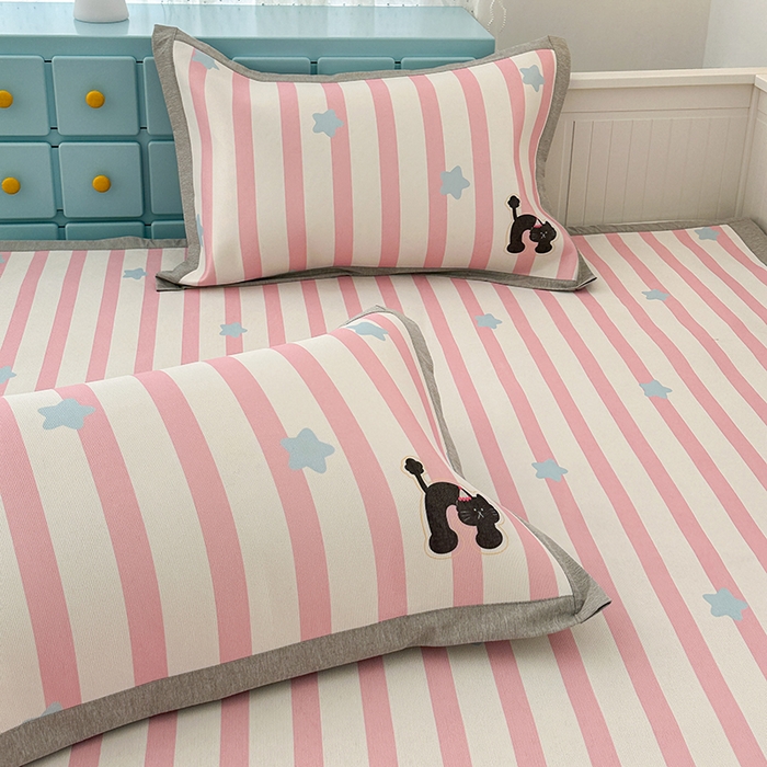 91家纺网 家纺一手货源 找家纺 昔可家纺 2024新款大版数码印花养生冰藤席 粉条黑猫