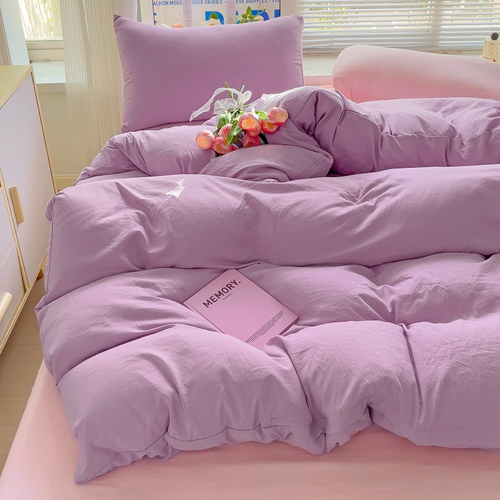 91家纺网 家纺一手货源 找家纺 森璐家纺 2024新款1水洗棉被套纯色被套单被套素色被套 混搭-紫粉