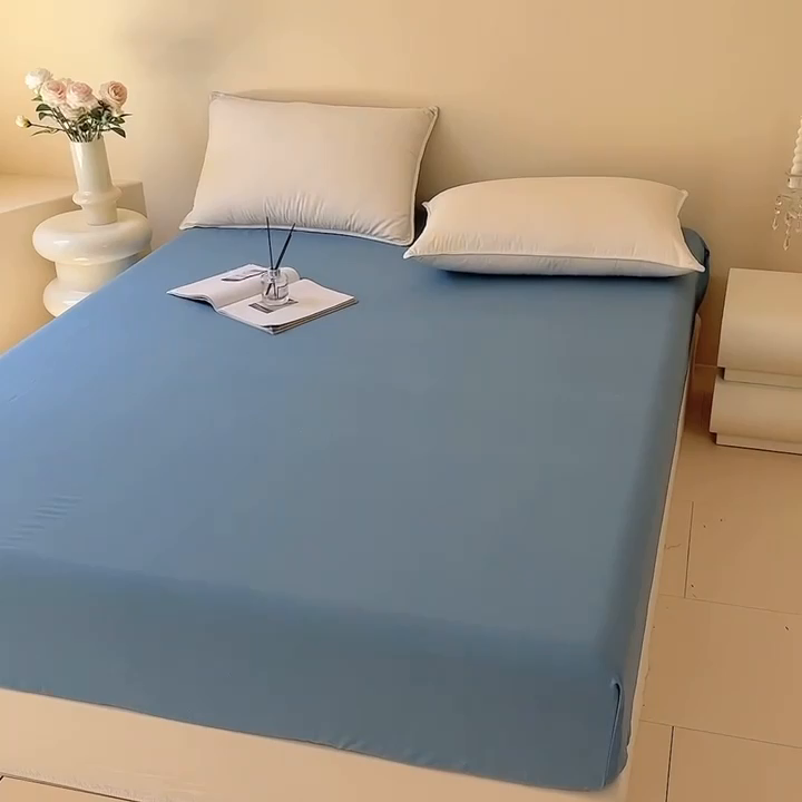 91家纺网 家纺一手货源 找家纺 艾迪尚家纺 2025新款纯色生态磨毛绣花单床笠 艾薇儿-天蓝