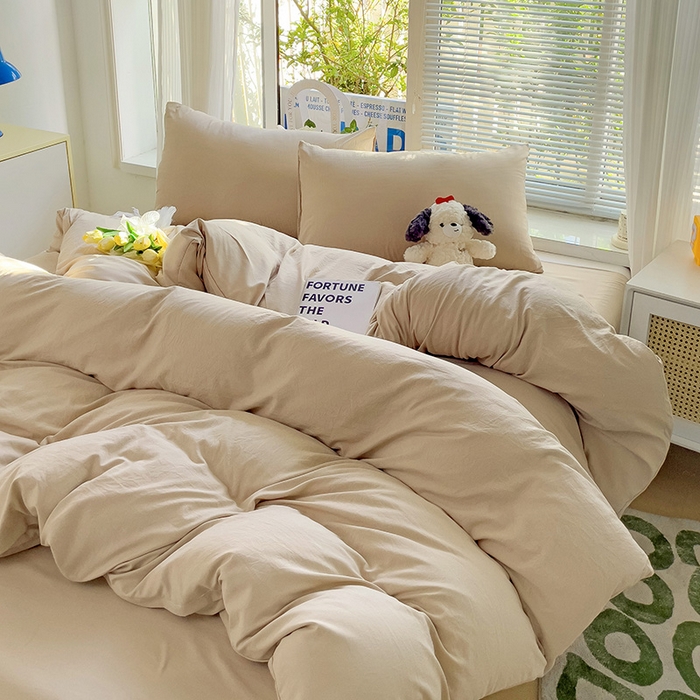 91家纺网 家纺一手货源 找家纺 森璐家纺 2024新款1水洗棉被套纯色被套单被套素色被套 浅驼色