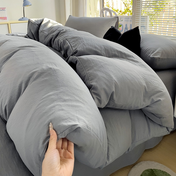 91家纺网 家纺一手货源 找家纺 森璐家纺 2024新款1水洗棉被套纯色被套单被套素色被套 浅灰色