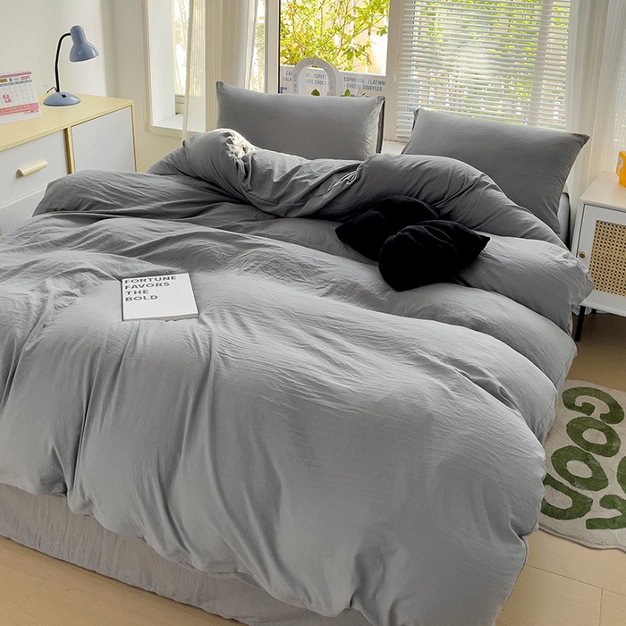 91家纺网 家纺一手货源 找家纺 森璐家纺 2024新款1水洗棉被套纯色被套单被套素色被套 浅灰色
