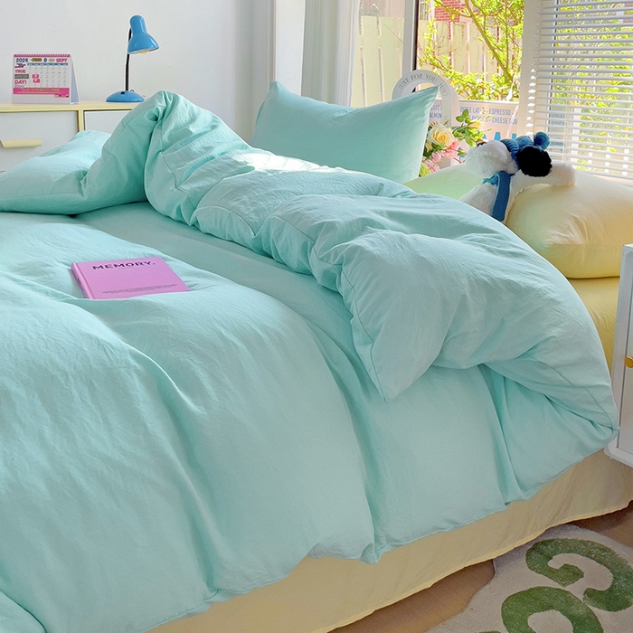 91家纺网 家纺一手货源 找家纺 森璐家纺 2024新款1水洗棉被套纯色被套单被套素色被套 混搭-水绿黄