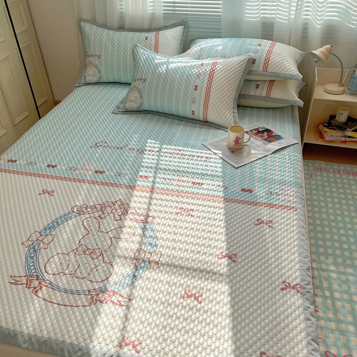 91家纺网 家纺一手货源 找家纺 顾里家纺 2024 新款凉豆豆印花席 蝴蝶结兔