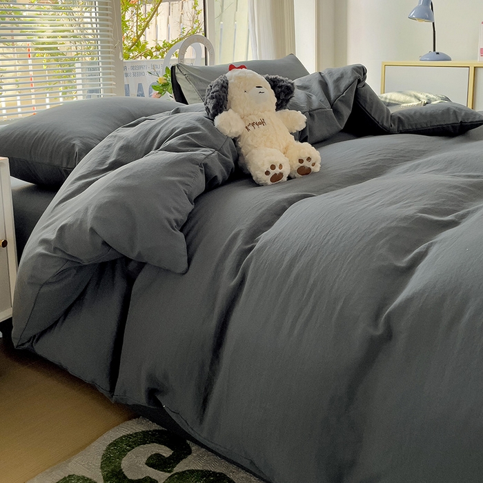 91家纺网 家纺一手货源 找家纺 森璐家纺 2024新款1水洗棉被套纯色被套单被套素色被套 深灰色