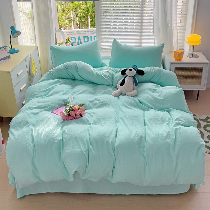 91家纺网 家纺一手货源 找家纺 森璐家纺 2024新款1水洗棉被套纯色被套单被套素色被套 水绿色